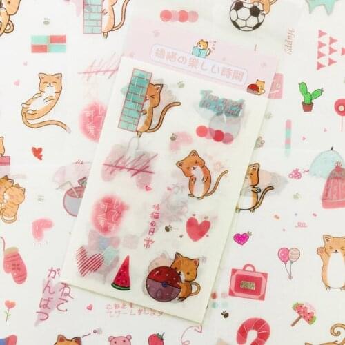 6 pcs/lot Little orange cat happy time Journal Decorative Washi Stickers Scrapbooking Stick Label Diary Stationery Album Sticker