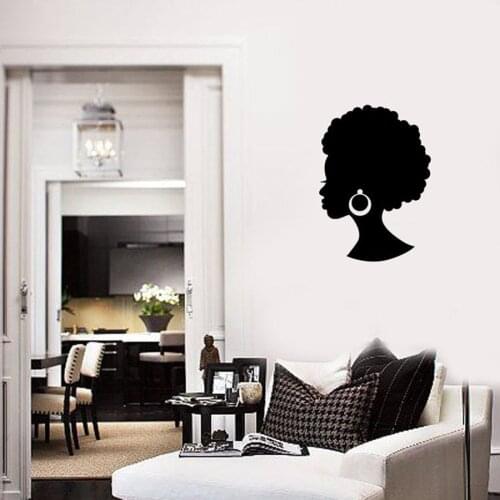 Africa Girl Wall Decal Beautiful Black Lady Beauty Salon Hair Earrings Mural Decor Modern Bedroom Vinyl Wall Stickers S679