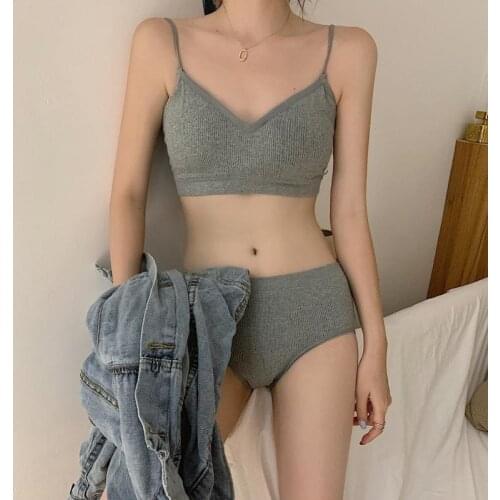 Seamless Women Bra Set Cotton Sexy Thong Tank Tops Bh Solid Breathable Low Waist Panty Ladies Lingerie Brief Fashion Underwear