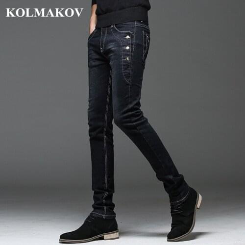 KOLMAKOV 2020 New Mens Denim Jeans Straight Full Length Pants with High Elasticity Slim Pants for Man Fashion Mid-waist Jeans