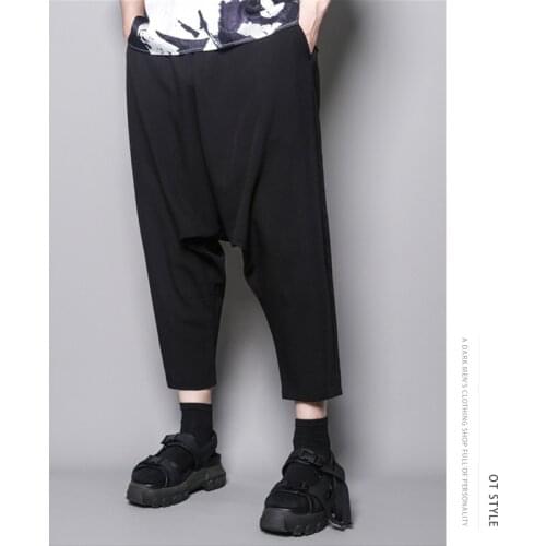 Spring and Summer Street pure color dark department design hip-hop loose Harem Pants hip-hop big grade flying mouse pants male f