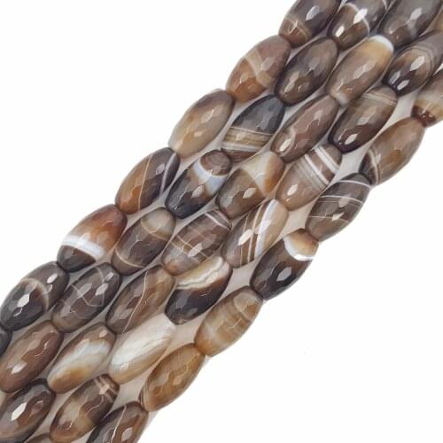 Lii Ji Brown Onyx Stripe Agates Rice Shape Faceted Beads Approx 10x20mm Loose Beads for DIY Jewelry Makking 38cm