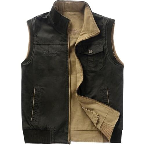 Nianjeep Denim Vests Men Double Side Men Outwear Jacket Waistcoat Military Cotton Vest Men Army Green Khaki Plus Size L-4XL 5XL