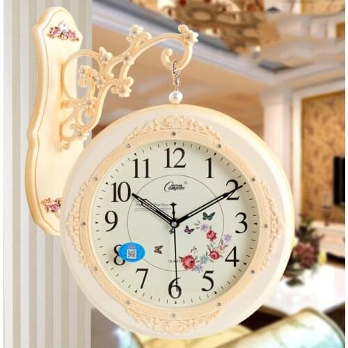 European Retro Creative Home Wall Clock Fashion Pastoral Double-sided Hanging Decoration Living Room Silent Needle Quartz5K593