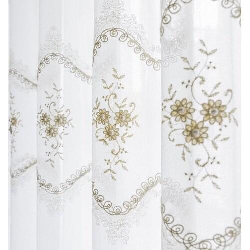 European Pearl Golden Wire Embroidered Tulle Curtains for Living Room Bedroom Vertical Window Screen Curtain Transparent Sheer
