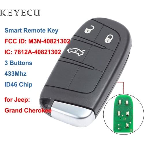 Keyecu Smart Remote Key Fob 433MHz ID46 3 Button for Jeep Grand Cherokee 2013 2014 2015 FCC ID: M3N-40821302, IC: 7812A-40821302