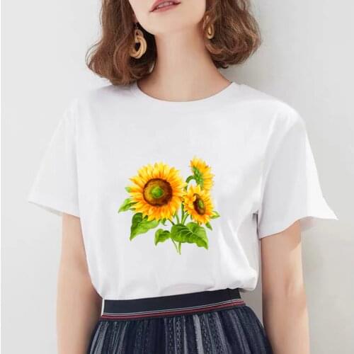 Creative Korean Style Funny Sunflower Print Women T Shirt Short Sleeve Tops Clothes Female Clothing Ladies T-shirt Cute Tshirt