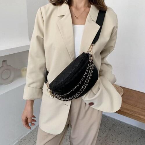 Fashion Chain Women Fanny Pack Diamond Lattice Waist Bag Shoulder Crossbody Chest Bag Luxury PU Leather Handbags Female Belt Bag