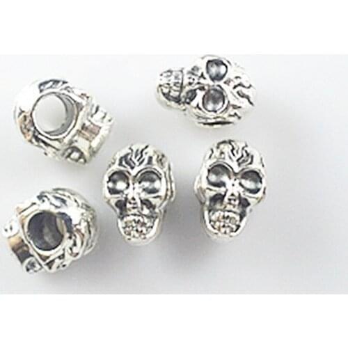 Fashion Jewelry Findings,Accessories,charm,pendant,Alloy Antique Silver 12*8MM,hole:4.5MM Large holes beads-Skull