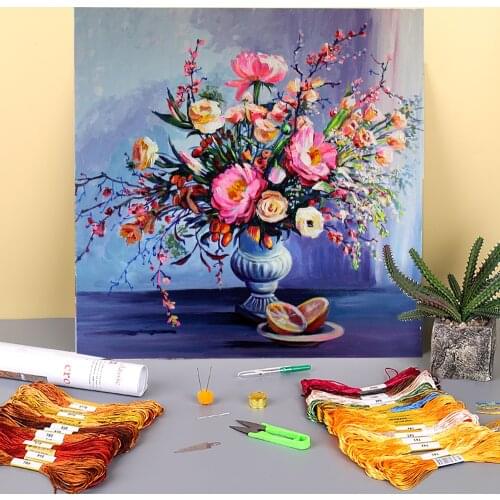 Flower Rose Diy 11ct Cross Stitch s Craft Needlework Set Canvas Cotton Thread Decoration On Sale New Decor