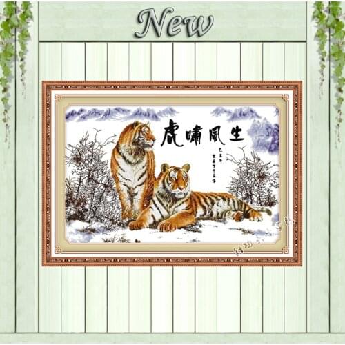 Tigers howl with the rise of winds animal 14CT 11CT Cross Stitch DIY Needlework Kits Counted Print on canvas DMC Embroidery Sets