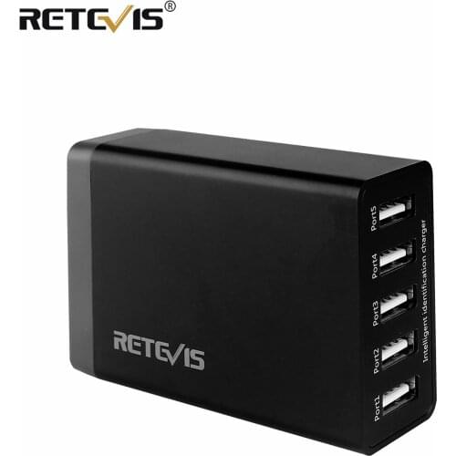 Retevis 40W 5-Port USB Wall Charger PowerPort Desktop Multi Chargering Station For Two Way Radio Walkie Talkie and Mobile Phone