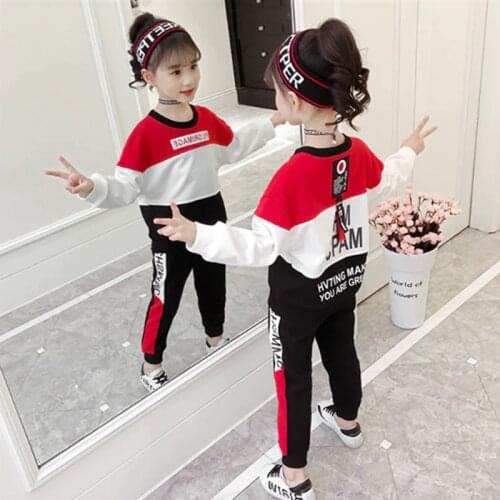 4-12 Years Old Girls Clothing Set 2019 Spring and Autumn New Kids Girls Sports Suit Fashion O-neck Two-piece Red and Pink Suit