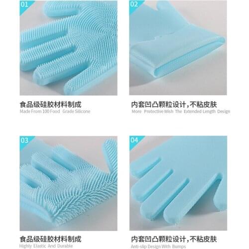 Cleaning Gloves Washing household Silica gel Gloves Anti-hot silicon Cleaning gloves Kitchen Pair Magic Silicone Cleaning Glove