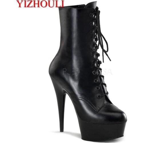 Sexy stylish motorcycle boots with super high heels 15 cm boots classic 6 inch high booties for women