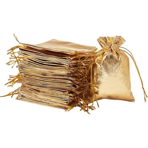 200pcs 7x9cm 12x10cm Golden Organza Bags Drawstring Gift Bag Christmas Wedding Jewelry Packaging Bags Drawable Pouches Wholesale