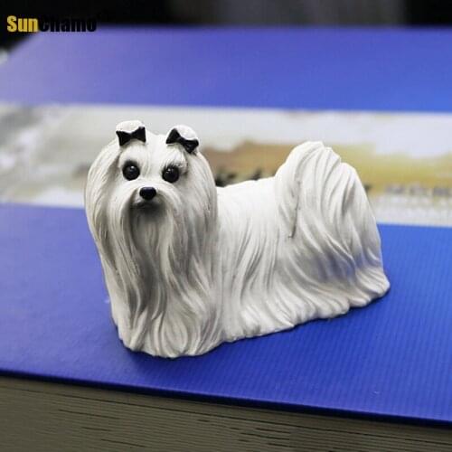Genuine Maltese Dog High Simulation Dog Model Car Ornament Handicrafts Home Collection Gift Decoration Creative Home Decor Craft