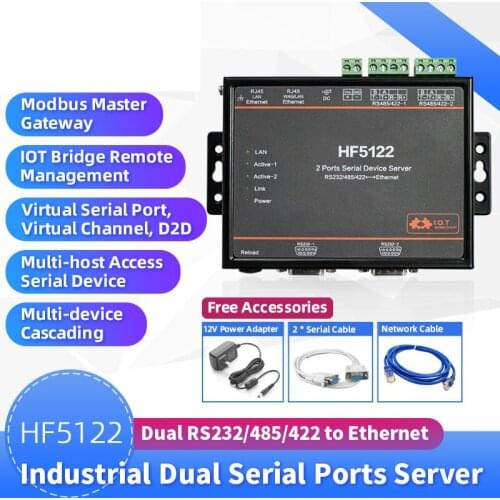 Industrial Serial To Ethernet Free RTOS Serial 2 Port Transmission Converter Serial Server HF5122