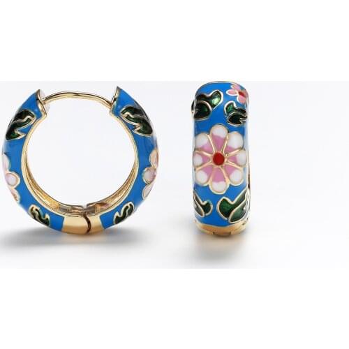 Retro Fashion Trendy Circle Colorful Enameling Flower Hoop Earrings for Women Girls Fashion Design Ear Stud Female Jewelry