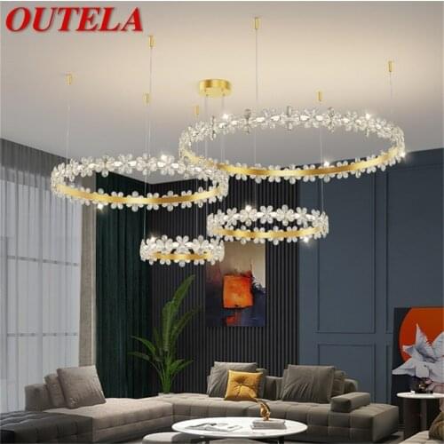 OUTELA Gold Luxury Chandeliers Modern Light Round Crystal LED Brass Pendant Lamp Home Fixture for Living Room