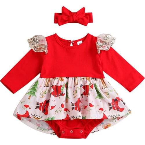 Baby Girls Red Christmas Outfits Bebe Long Sleeve Cotton Ruffles Puffy Baptism Dress Fancy Santa Claus Party Costume for Infant