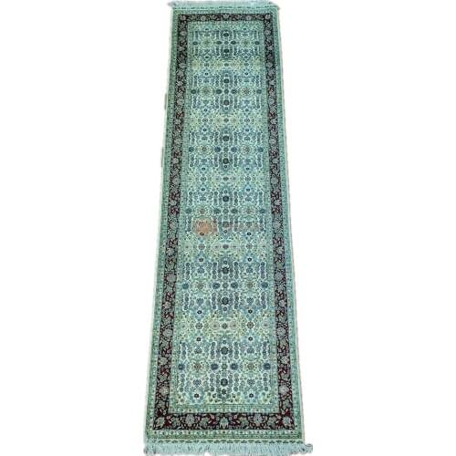 Seeykeep™ 2.5x10ft Rectangle Pure Silk Handknotted Unique Blue Floral Red Edge Design Runner Rug-SK3036159