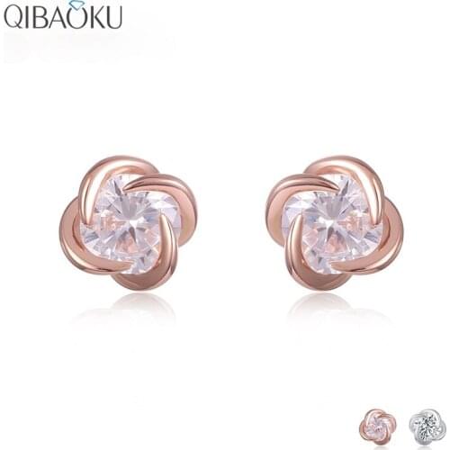Hearts and Arrows Cut 6mm Zircon Stud Earrings 925 Sterling Silver Earrings for Women Gifts Flower Rose Gold Earrings