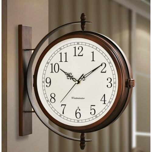 Nordic Double-sided Wall Clock Modern Minimalist Living Room European Luxury Hourly Timekeeping Quartz Vintage Wall Watch W6C