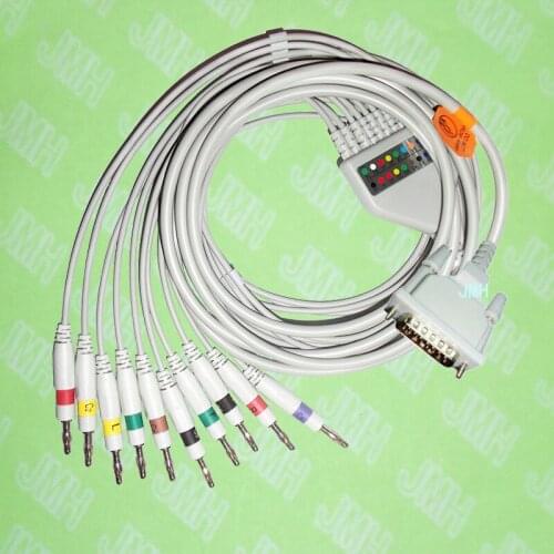 Compatible with Schiller,Futuremed,Cardiette,Astron,BTL,EKG 10 lead,One-piece cable and leadwires,15PIN,4.0 Banana,IEC or AHA