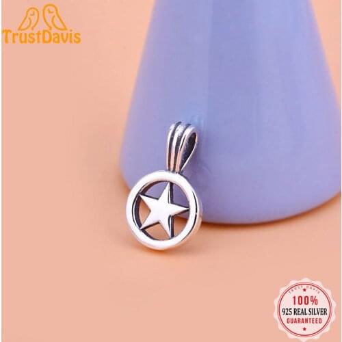 TrustDavis Fashion 925 Sterling Thai Silver Sweet Round Star Charms Pendant For Bracelet Necklace DIY Accessories Jewelry HY021