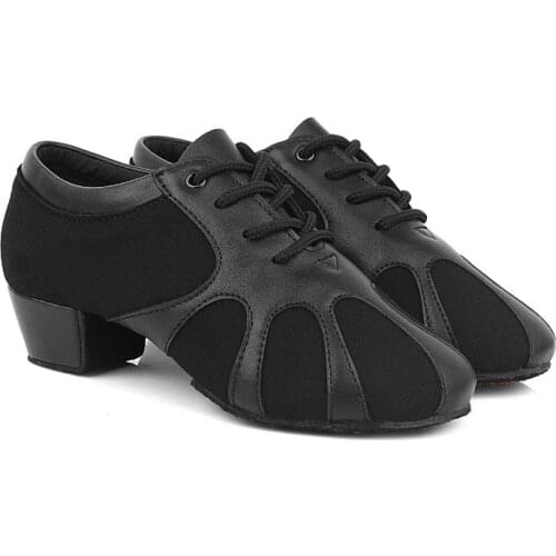 Professional Men Boys Latin Dance Shoes Nubuck Leather Lace-up Ballroom Dance Shoe Split Soles Sneakers T430 Size EU26-EU40