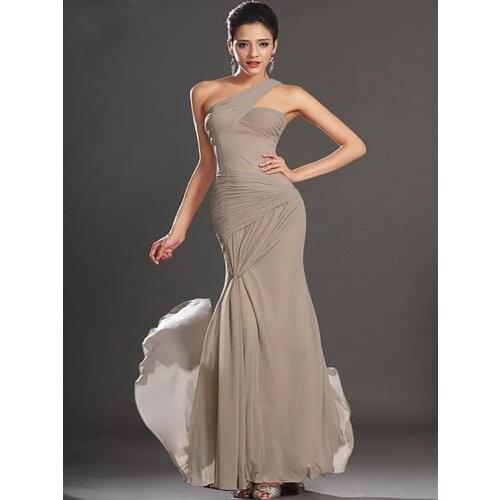 Backless Evening Dresses Mermaid One-shoulder Chiffon Long Dubai Saudi Arabic Evening Gown Prom Dresses