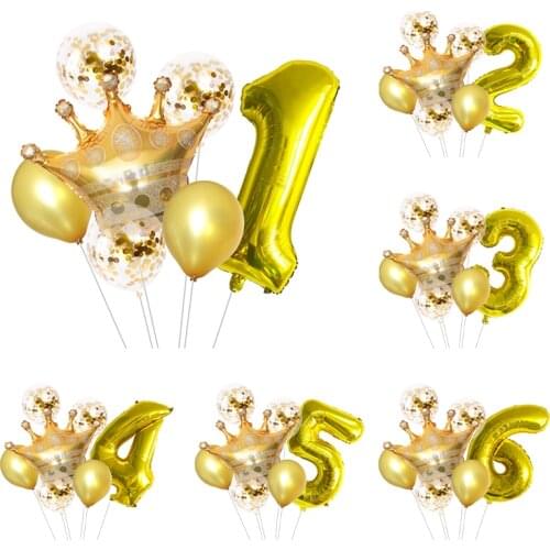 Crown Birthday Number Balloon Decoration Aluminum Balloon Decoration Birthday Party Supplies Golden Number Balloon WS22