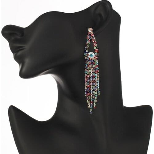YFJEWE multicolor Color Bride Long tassel Hanging Earrings Crystal Rhinestone Earrings for Women Wedding Engagement Jewelry E637