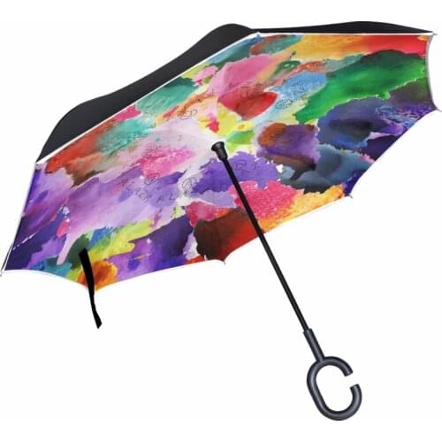 2017 Vintage Gorgeous Colorful Floral Pattern Reverse Umbrellas Women Rain Windproof Inverted Umbrella for Car