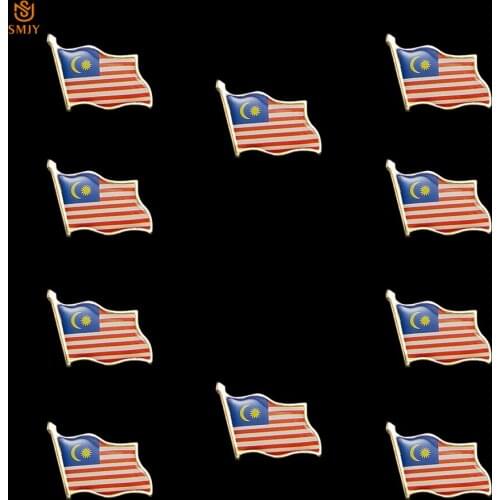 10PCS Euro Gold Plated Souvenir Badge Malaysia Waving Flag Brooch Tie Backpack Lapel Special Country Pin Jewelry