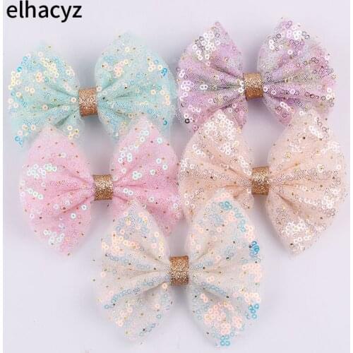10pcs/lot Chic Princess Lace Hair Clips Bling Netting Sequins Bow Hairpin Glitter Knot Hair Bow Sweet Headwear Girls Accessories
