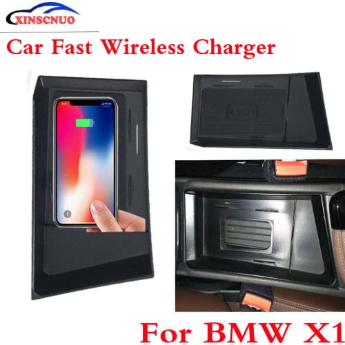 10W QI Car wireless Charger Photo For BMW X1 2012 2013 2014 2015 Fast Charging Case Plate Central Console Storage Box