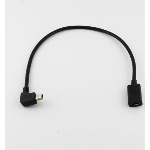 1x USB 3.1 Type C Female to USB Mini 5Pin Right Angle Male Plug Data Sync Charging Connector Cable Cord 30CM/1FT