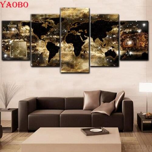 5D Diy Diamond Painting Cross Stitch Diamond Embroidery 5 Pieces World Map Paintings 3d Pictures Mosaic hobbies and crafts