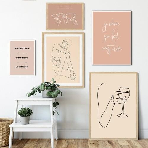 Abstract Woman Body Canvas Picture Line Art Drawing Print Toast World Map Minimalist Home Decor Painting Quotes Wall Poster Boho