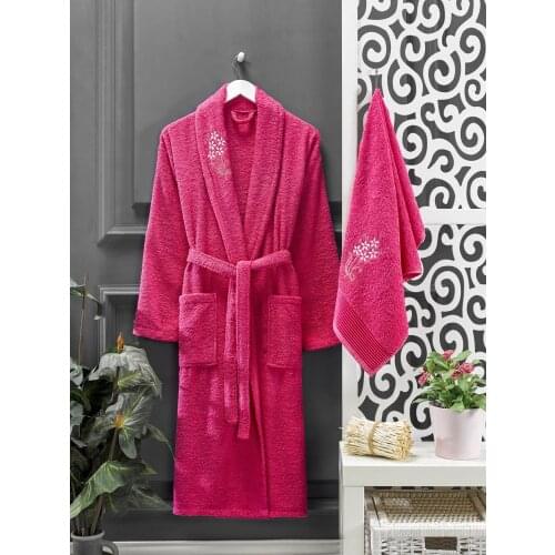 OceanLand 2-Piece Bathrobe and Towel Set Home Bathroom Elegance Cotton Colorful Indigo-Grey-Powder-Plum-Beige