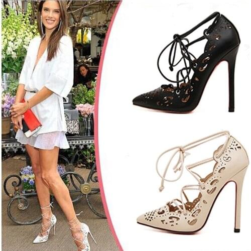 Summer Europe Sexy Women Sandals High-heel Shoes Woman Fashion Pointed Cross-tied Party Shoes Plus Size 35-43 High Quality