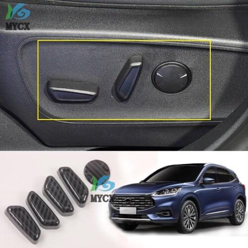 For Ford Escape Kuga 2020 2021 Car Accessories Carbon fiber style Interior Inner Seat Adjustment Switch Knob Button Cover Trim
