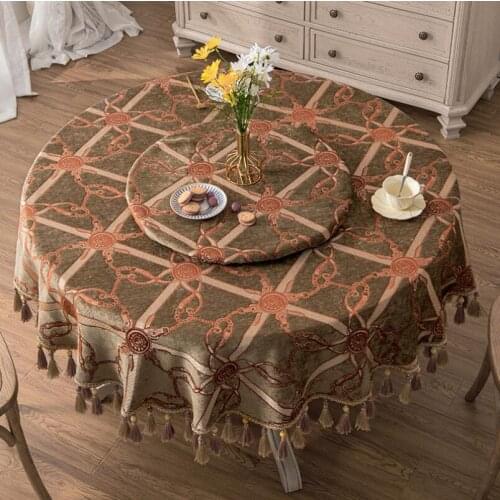 European Luxury Thick Round Table Cloth Chenille Jacquard Round Table Cover with Tassels Embroidered Tablecloth Home Decorating