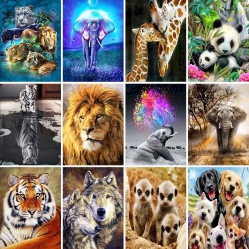 GATYZTORY Full Drill Animal DIY Diamond Painting Rhinestone Kits Mosaic Art Tiger Cross Stitch Handmade Gift Home Decor