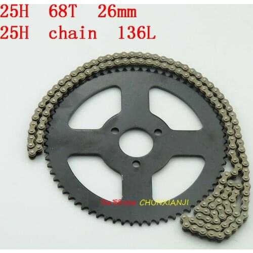 Good quality 25H 68T tooth 29mm rear Sprocket + 25H Chain 136L Links For 2 Stroke 47cc 49cc Mini moto Pocket Bike ATV Quad