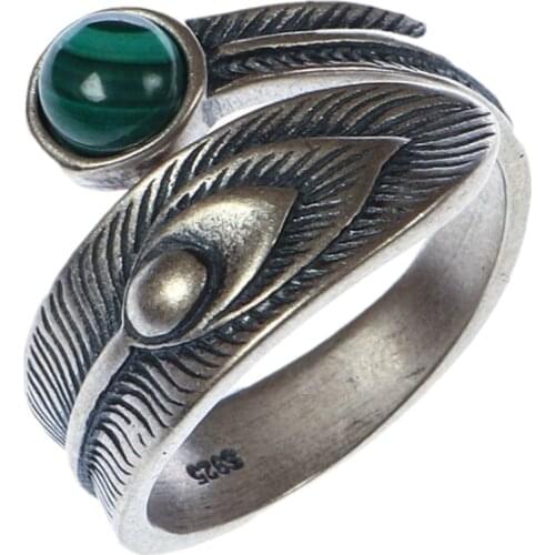 New real solid S925 pure silver female ring retro malachite ring fashion open silver ring for woman jewelry