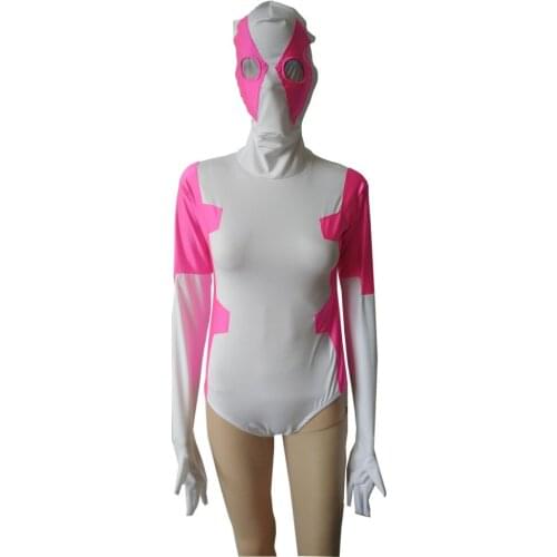 Costumes White and Rose Pink color Cosplay half jumpsuit bodySuit Zentai Leotards