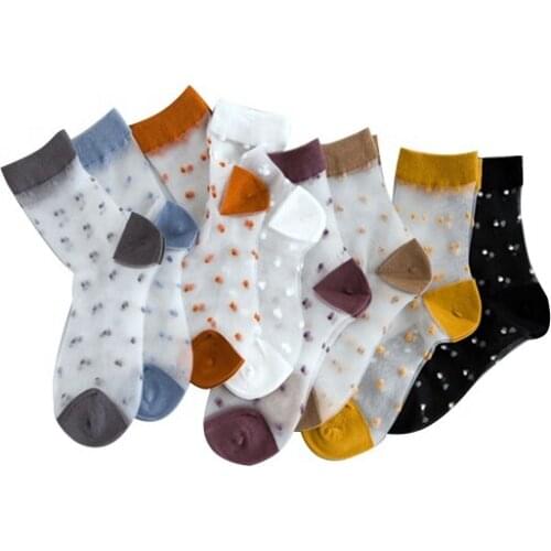 Fashion Cute Colored Dots Toe Heel Top White Sheer Women Ladies Custom Quarter Socks